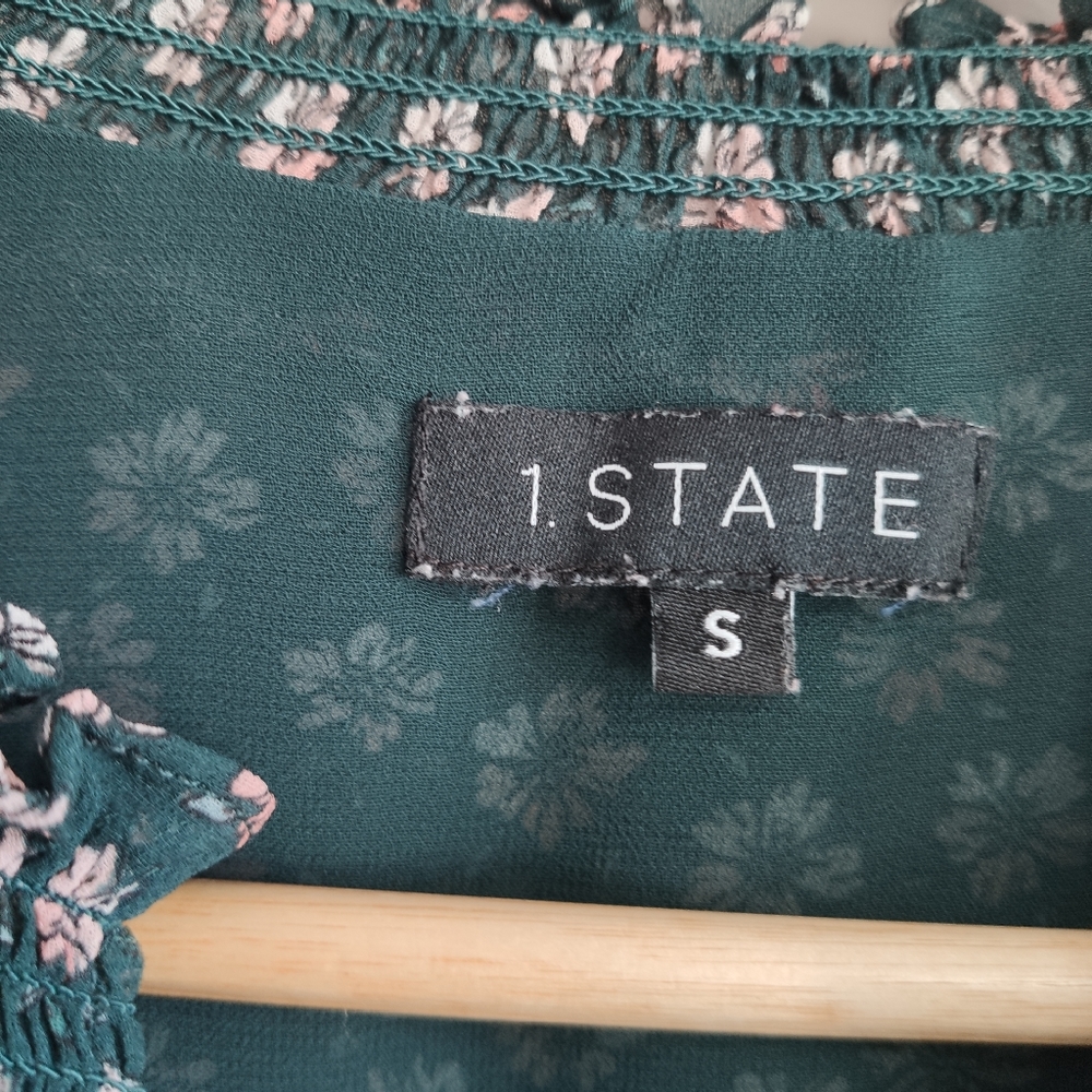 1. State Green Floral V-Neck Long Sleeve Blouse Size Small - Picture 9 of 11